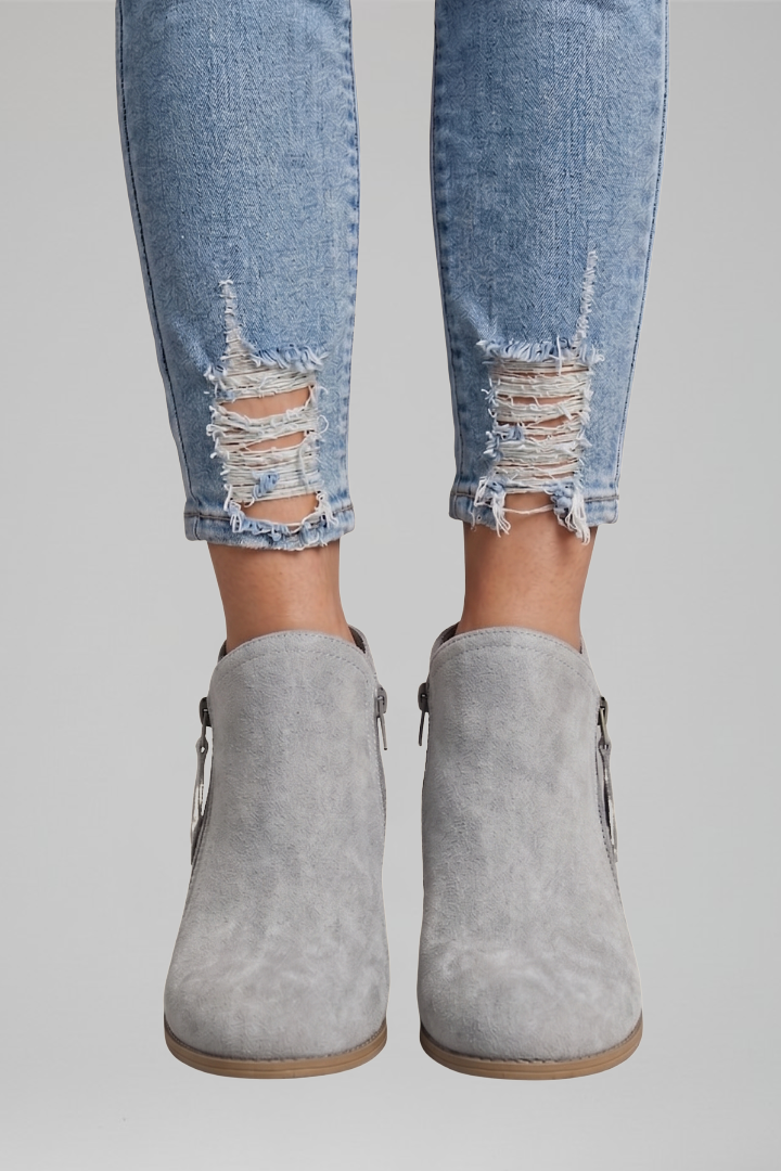 Sylvie | Classic Ankle Boots with Side Zipper and Textured Upper