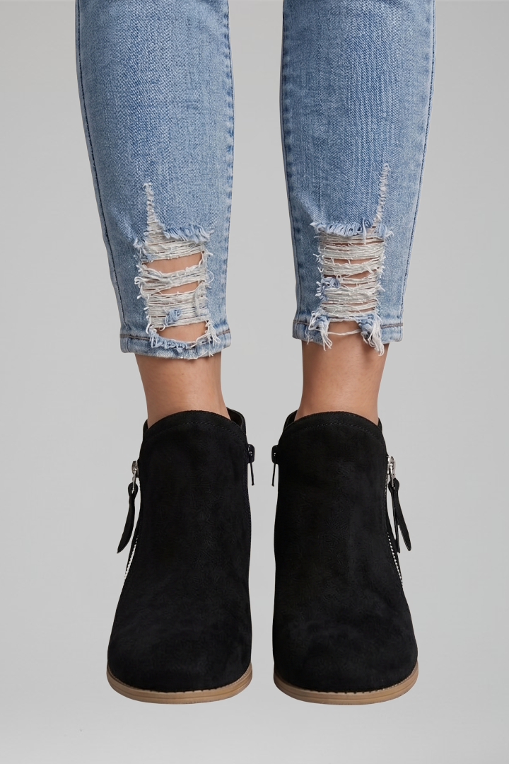 Sylvie | Classic Ankle Boots with Side Zipper and Textured Upper