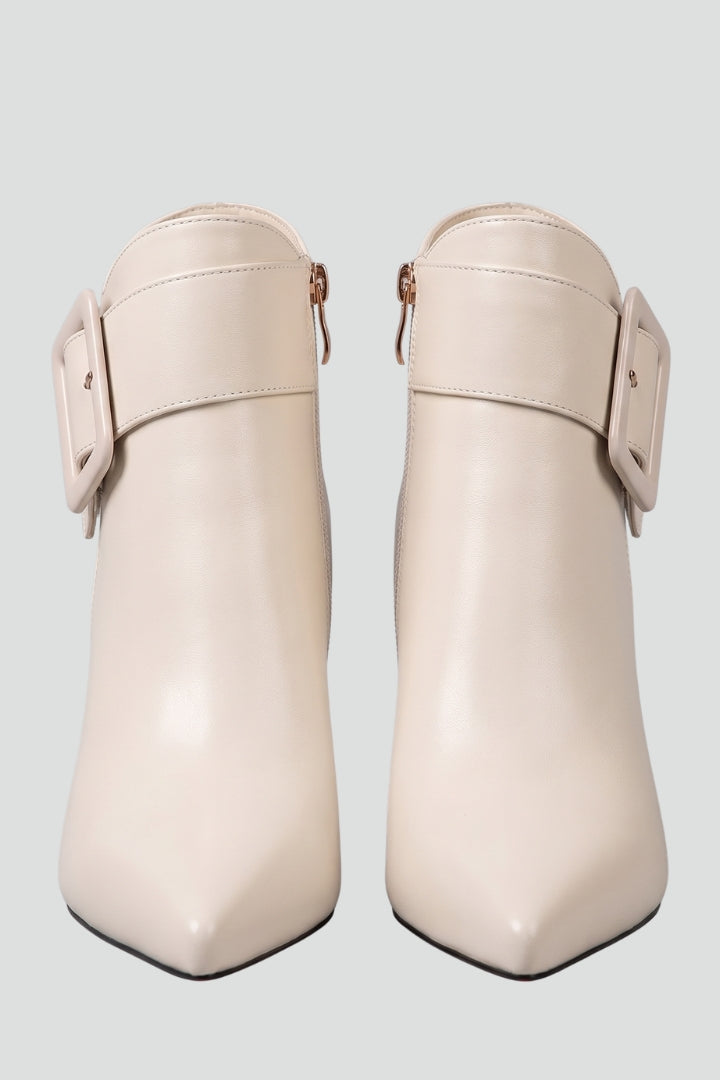 Renata | Structured Leather Ankle Boots with Buckle and Zip Detail