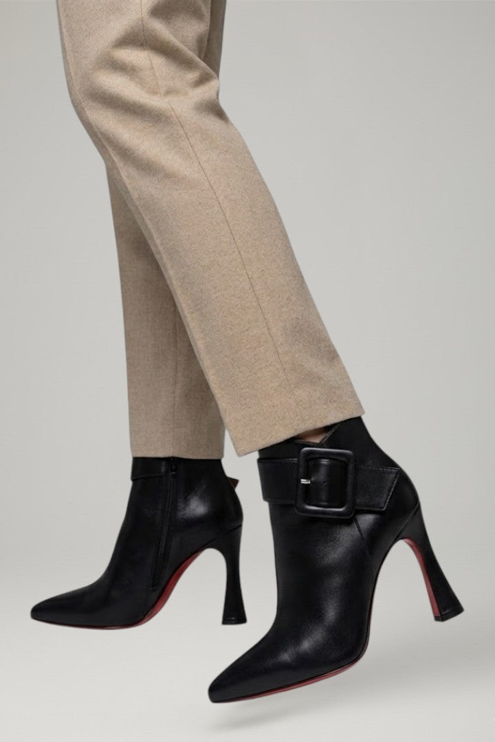 Renata | Structured Leather Ankle Boots with Buckle and Zip Detail
