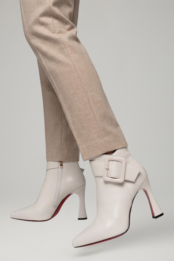 Renata | Structured Leather Ankle Boots with Buckle and Zip Detail