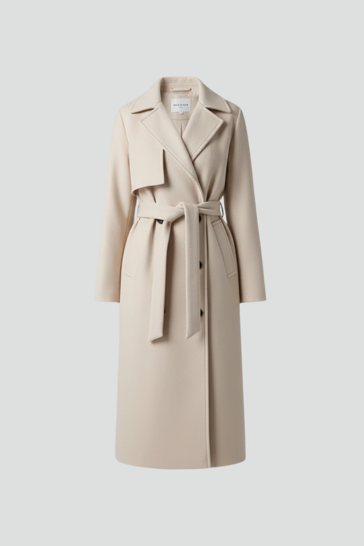 Marguerite | Timeless Women's Long Coat with Double-Breasted Front and Belted Waist