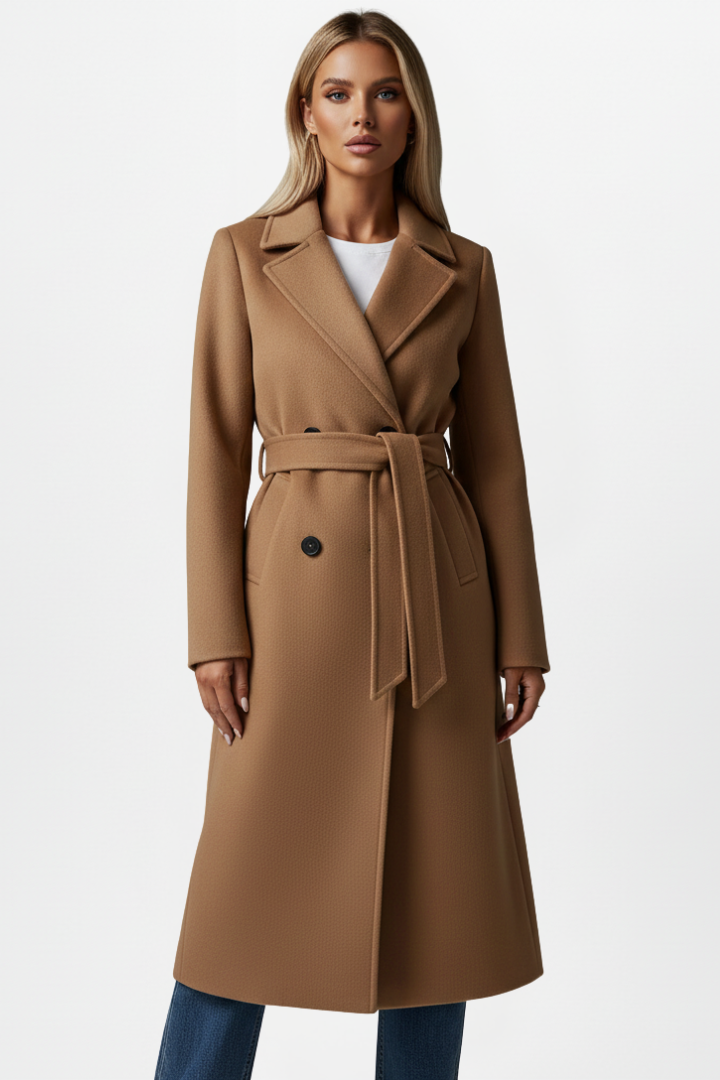 Marguerite | Timeless Women's Long Coat with Double-Breasted Front and Belted Waist