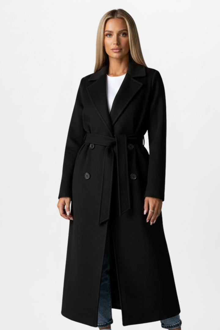 Marguerite | Timeless Women's Long Coat with Double-Breasted Front and Belted Waist