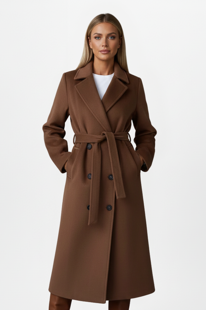 Marguerite | Timeless Women's Long Coat with Double-Breasted Front and Belted Waist