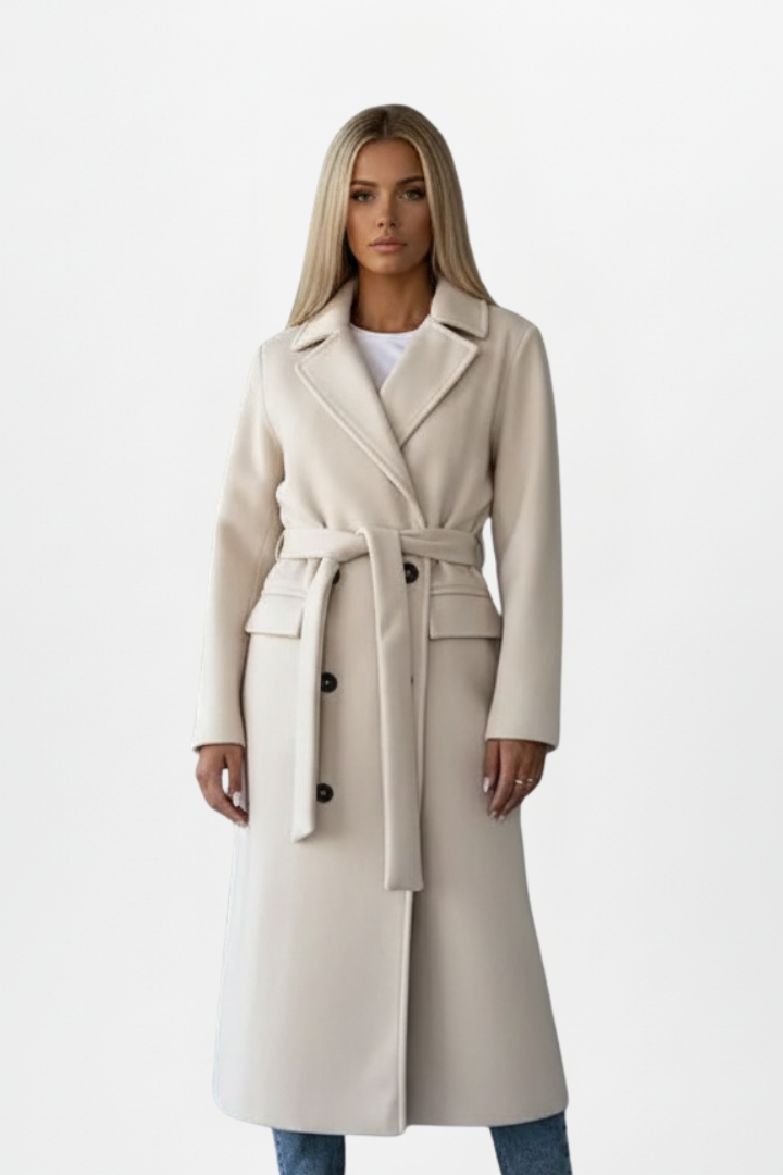 Marguerite | Timeless Women's Long Coat with Double-Breasted Front and Belted Waist