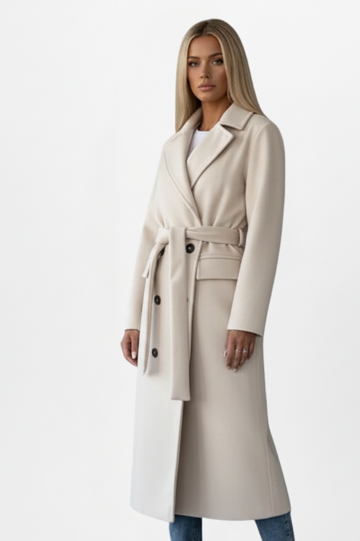 Marguerite | Timeless Women's Long Coat with Double-Breasted Front and Belted Waist