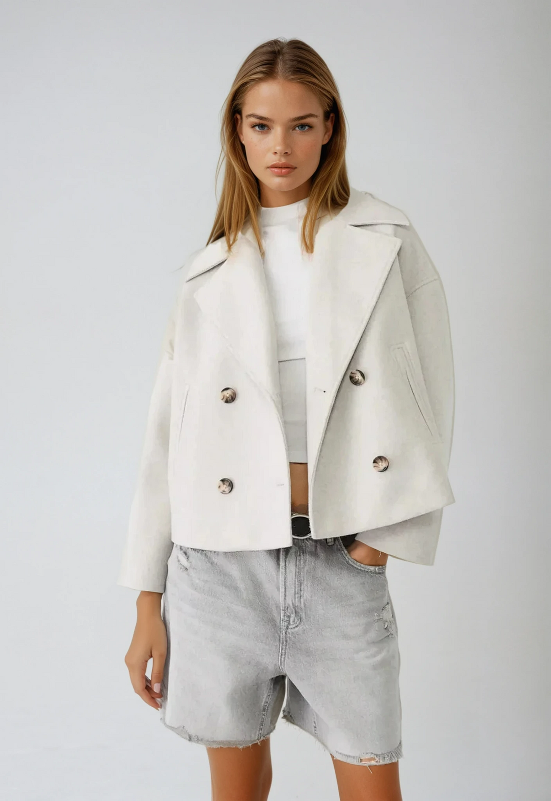 Women's Short Double Breasted Wool Blend Jacket Coat