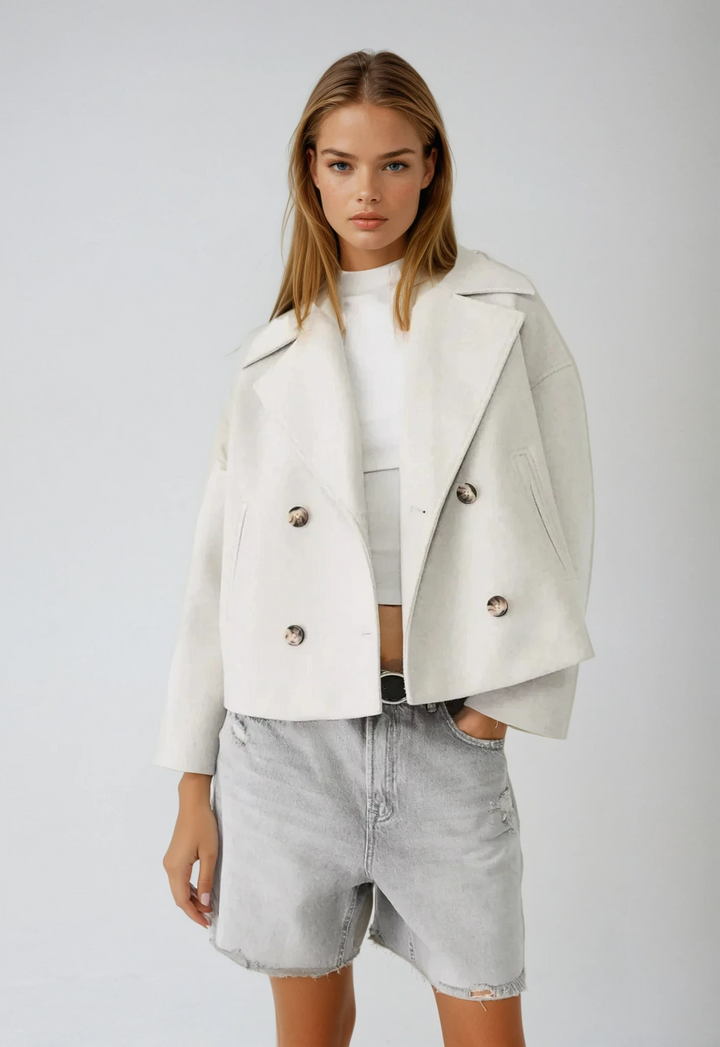Women's Short Double Breasted Wool Blend Jacket Coat