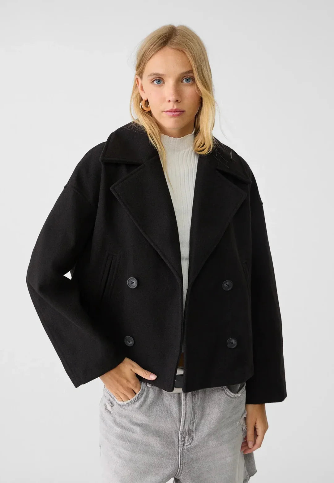 Women's Short Double Breasted Wool Blend Jacket Coat