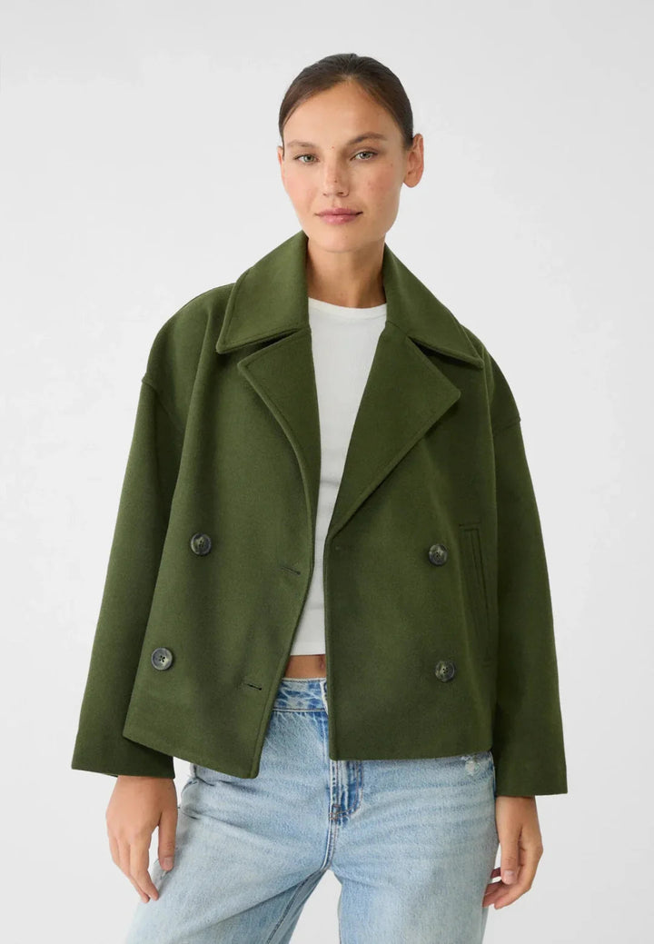 Women's Short Double Breasted Wool Blend Jacket Coat