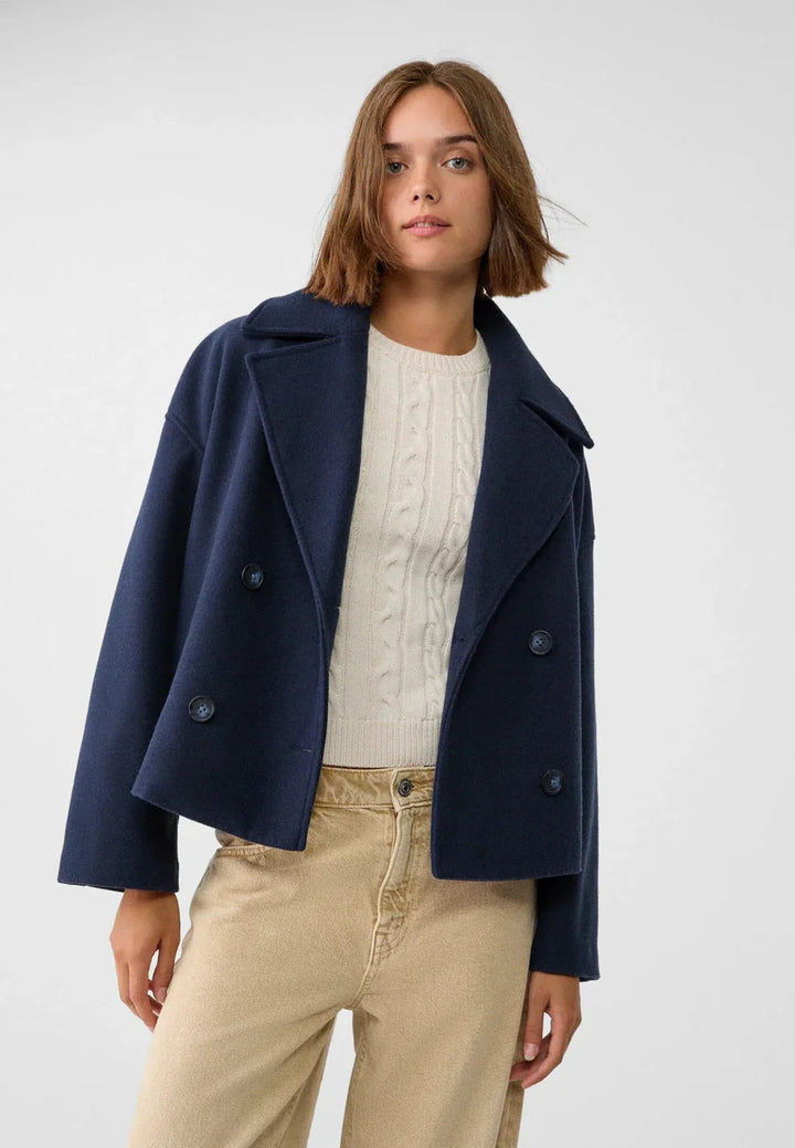 Women's Short Double Breasted Wool Blend Jacket Coat