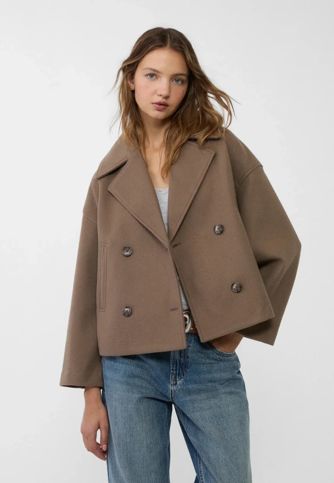 Women's Short Double Breasted Wool Blend Jacket Coat