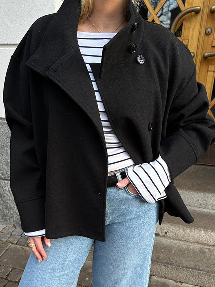 Thea | Relaxed Women's Wool Coat with Button Closure and High Neckline