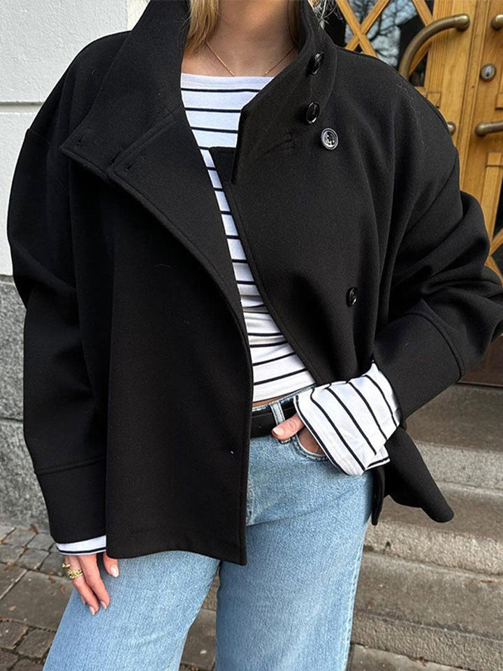 Thea | Relaxed Women's Wool Coat with Button Closure and High Neckline