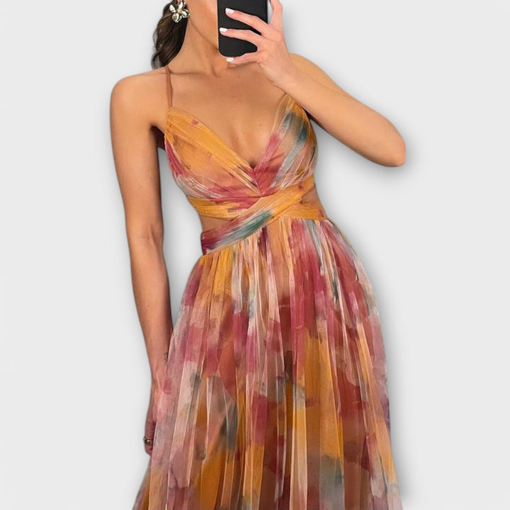 Annai Mesh Maxi Dress - Elegant and Figure-Hugging