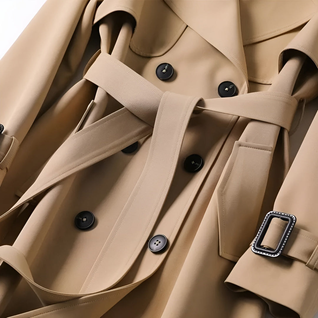 Women's Long Trench Coat Double Breasted Belted Lapel Outerwear