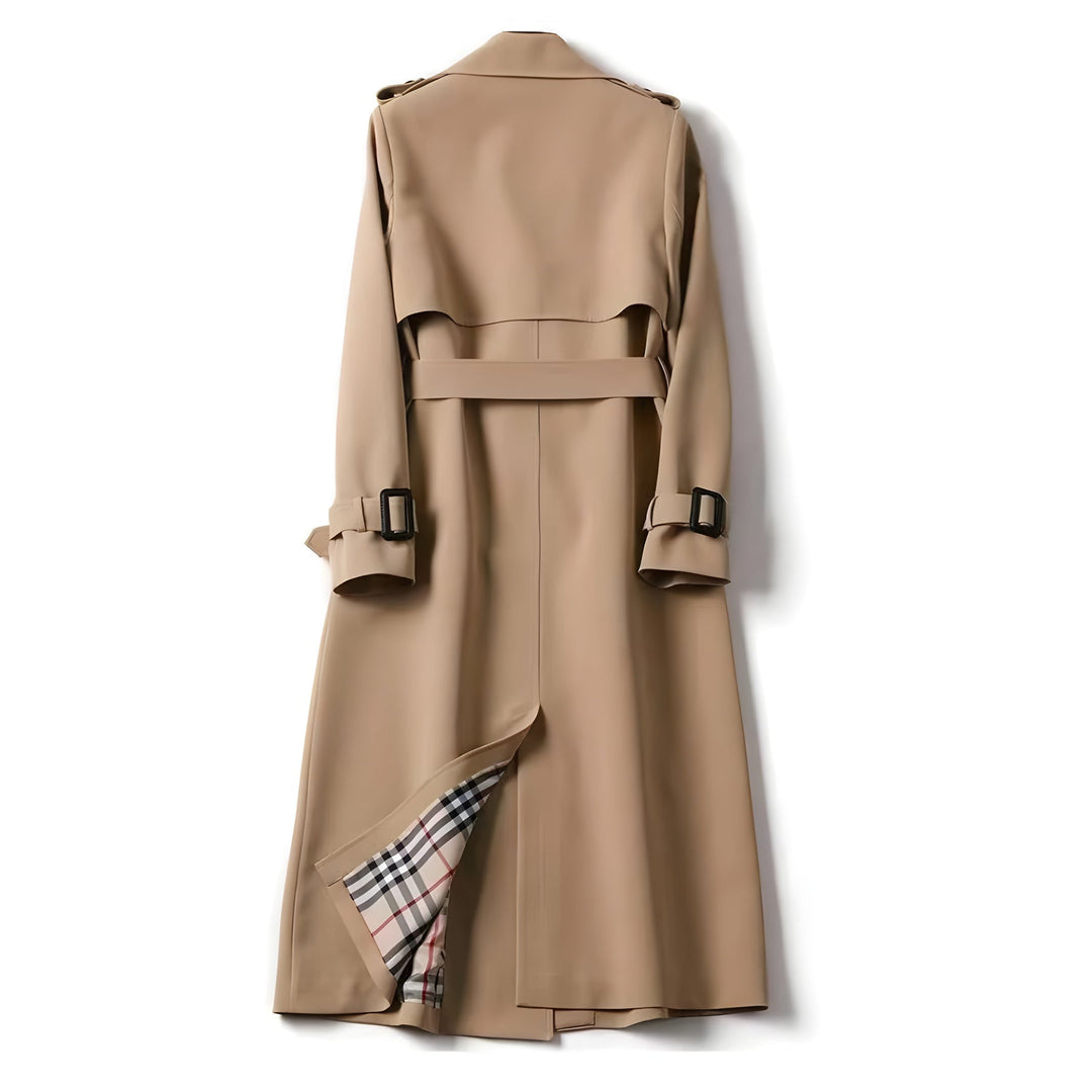 Women's Long Trench Coat Double Breasted Belted Lapel Outerwear