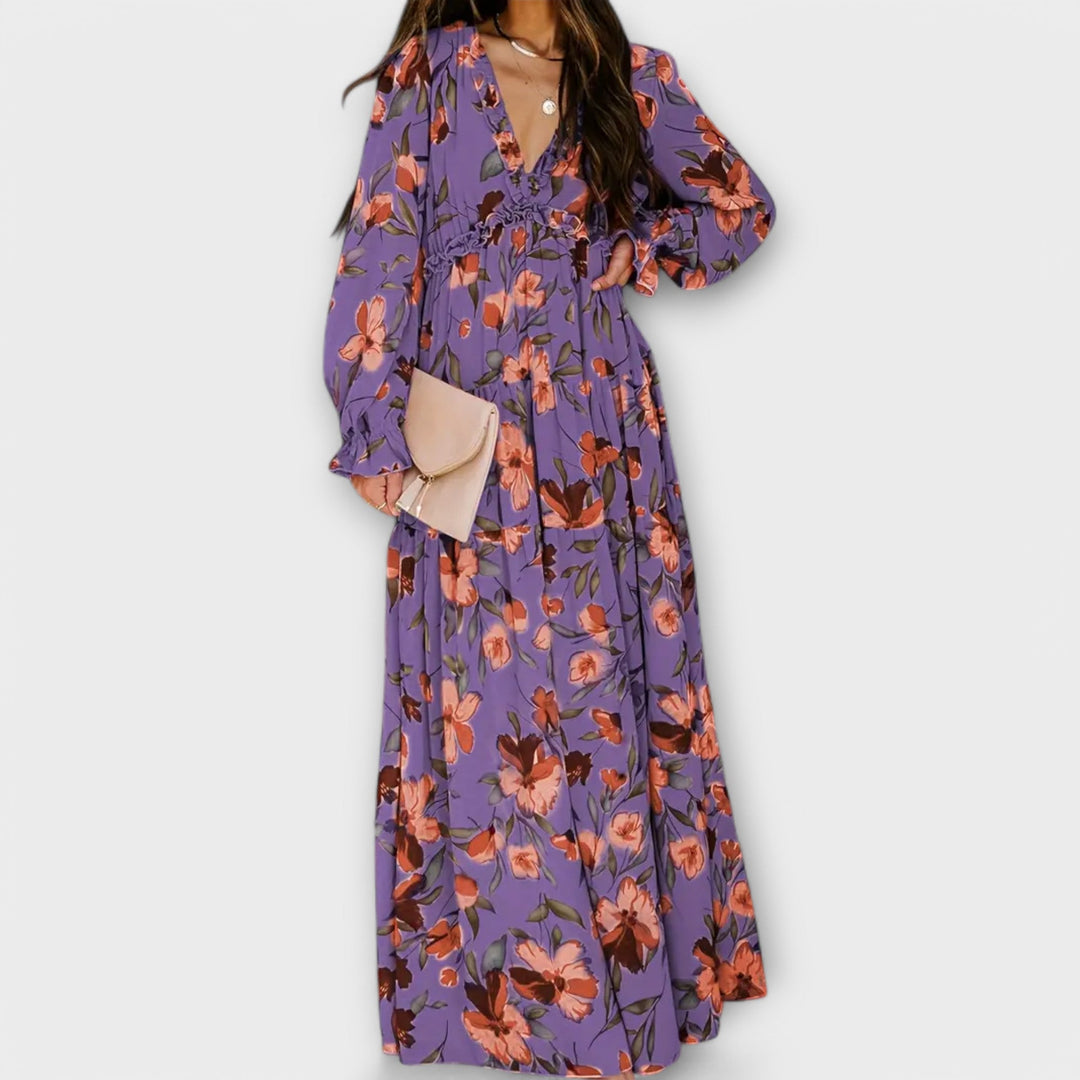 Elle | Robe maxi florale à col en V