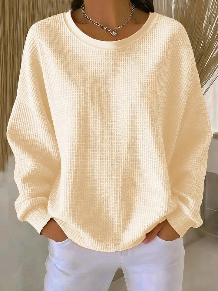 Pull pour femme en maille gaufrée, coupe oversize, silhouette décontractée, style casual pour tous les jours