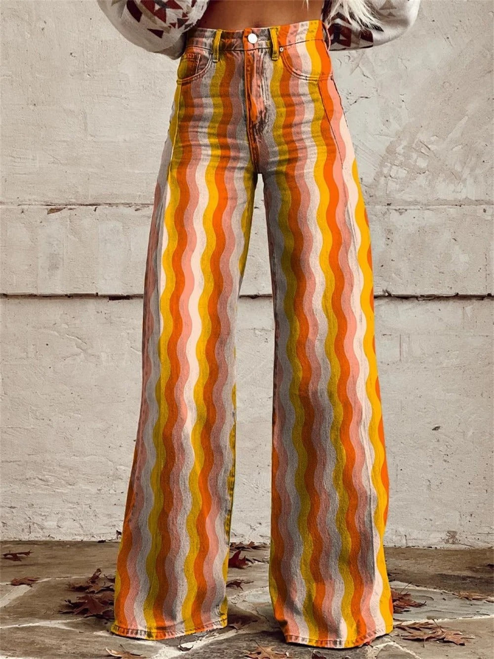 Lily™ - Pantalon large rayé multicolore stylé