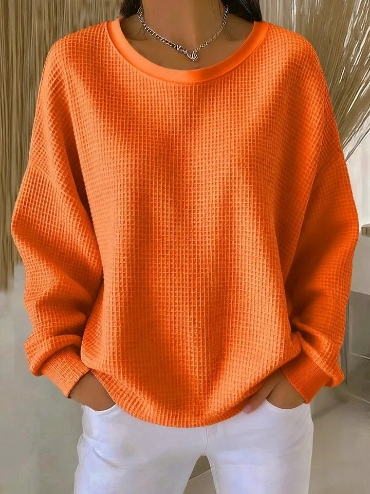 Pull pour femme en maille gaufrée, coupe oversize, silhouette décontractée, style casual pour tous les jours