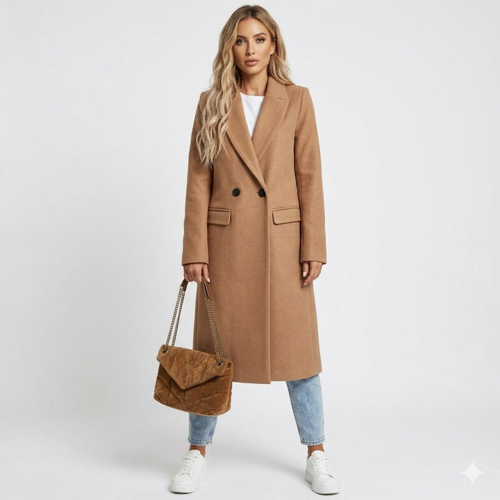 Rosalind | Timeless Women's Long Coat with Double-Breasted Design and Wool-Blend Fabric