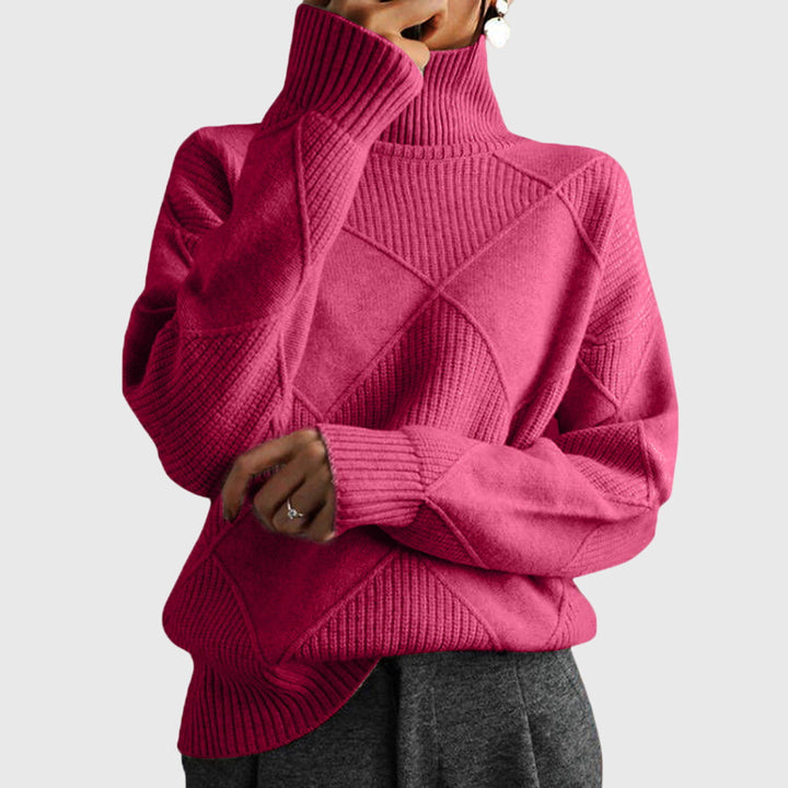Romilly | Pull en maille sophistiqué à col roulé montant avec motif géométrique texturé