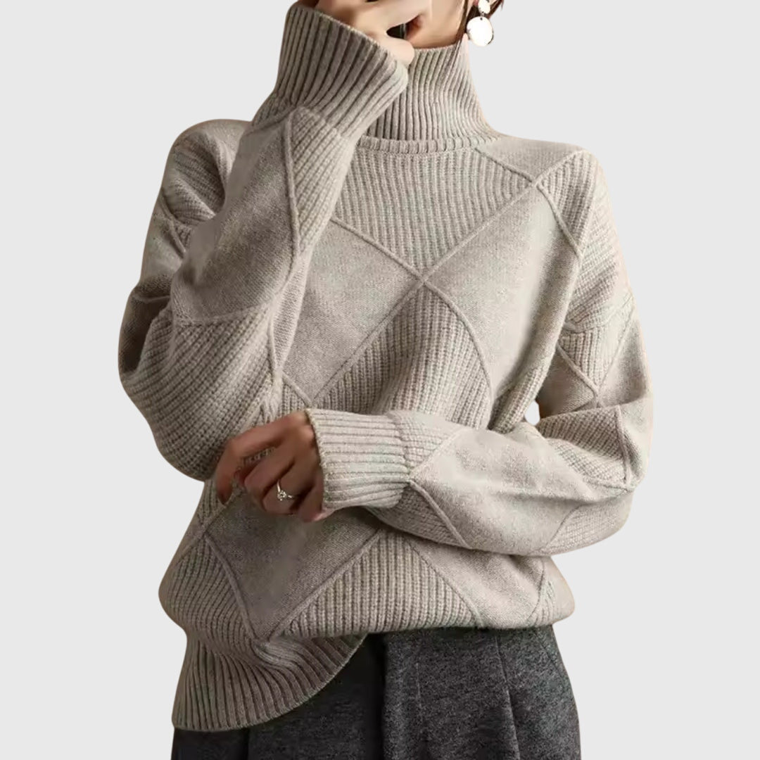 Romilly | Pull en maille sophistiqué à col roulé montant avec motif géométrique texturé