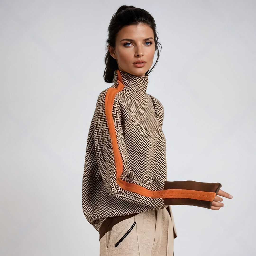 Pull à col montant Amara | avec détails de manches contrastés et coupe décontractée