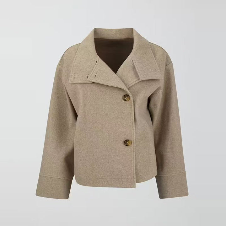 Thea | Relaxed Women's Wool Coat with Button Closure and High Neckline