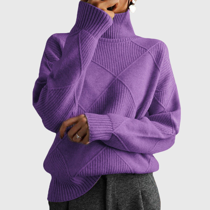 Romilly | Pull en maille sophistiqué à col roulé montant avec motif géométrique texturé