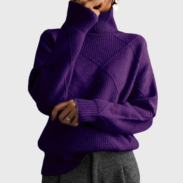 Romilly | Pull en maille sophistiqué à col roulé montant avec motif géométrique texturé