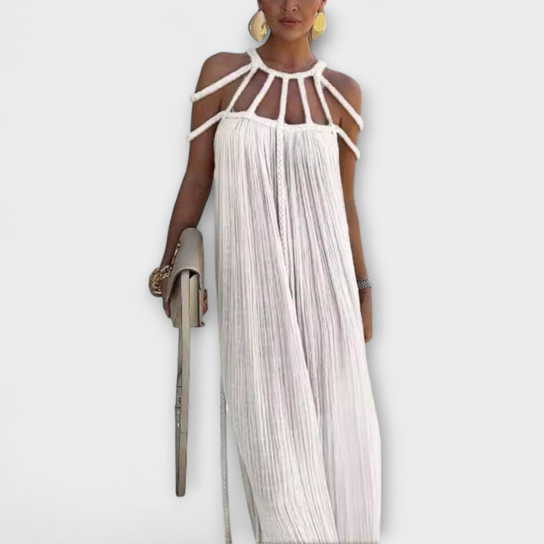 Briar - Chic Maxi Dress Made from Linen Blend with Draped Straps