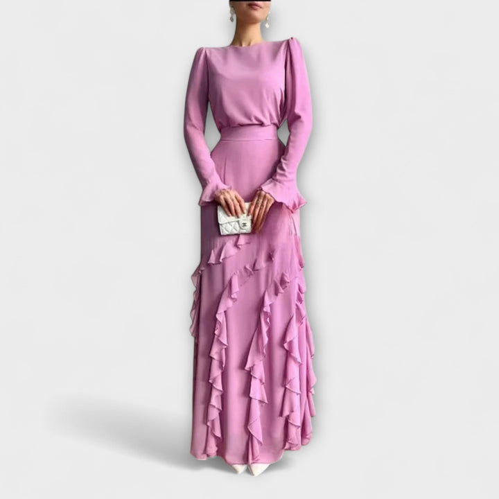 Fallon - Robe longue ajustée avec volants tridimensionnels