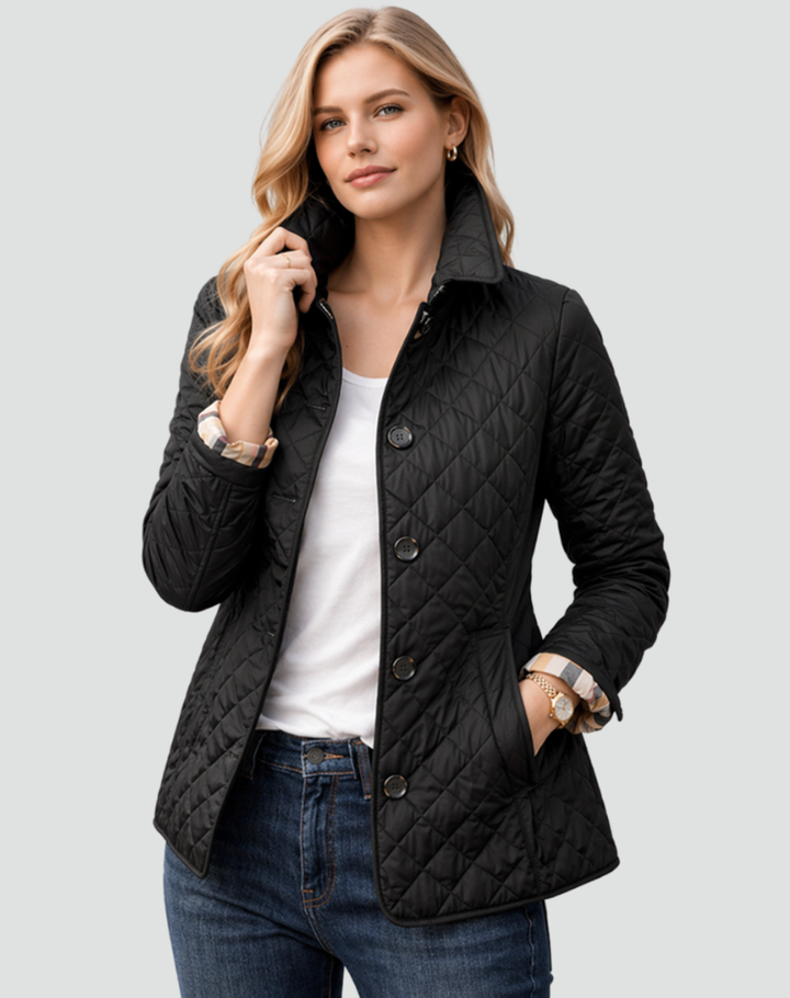Imogen | Veste matelassée raffinée pour femme, avec fermeture à boutons sur le devant et surpiqûres en losanges