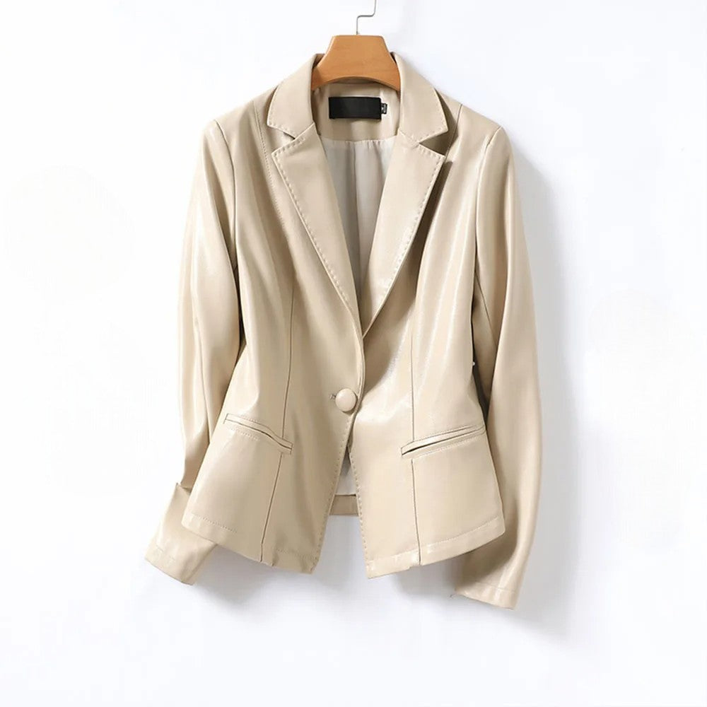 Blazer en cuir véritable en peau d'agneau, veste ajustée  