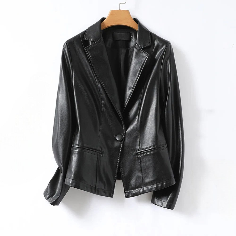 Blazer en cuir véritable en peau d'agneau, veste ajustée  