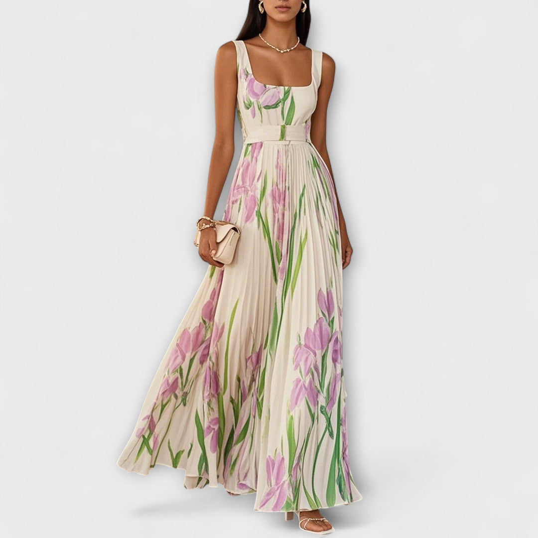 Robe maxi en chiffon floral plissé