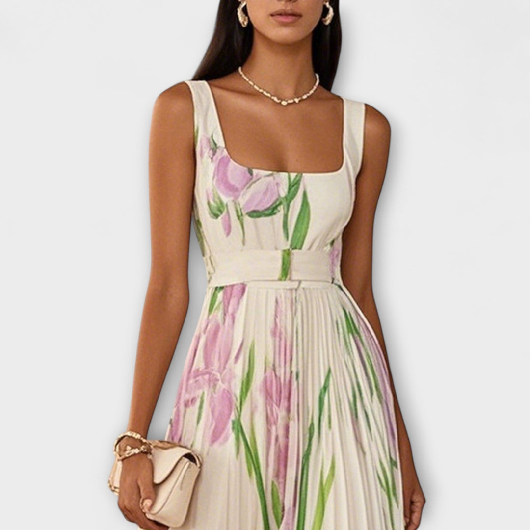 Robe maxi en chiffon floral plissé