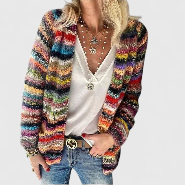 Cardigan ouvert en grosse maille rayée  