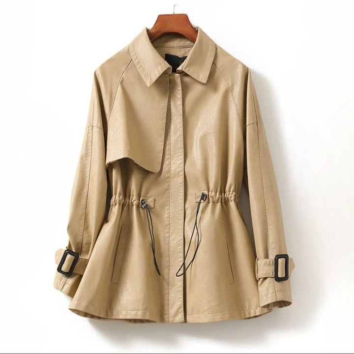 Veste en cuir en peau de mouton véritable, taille cintrée  