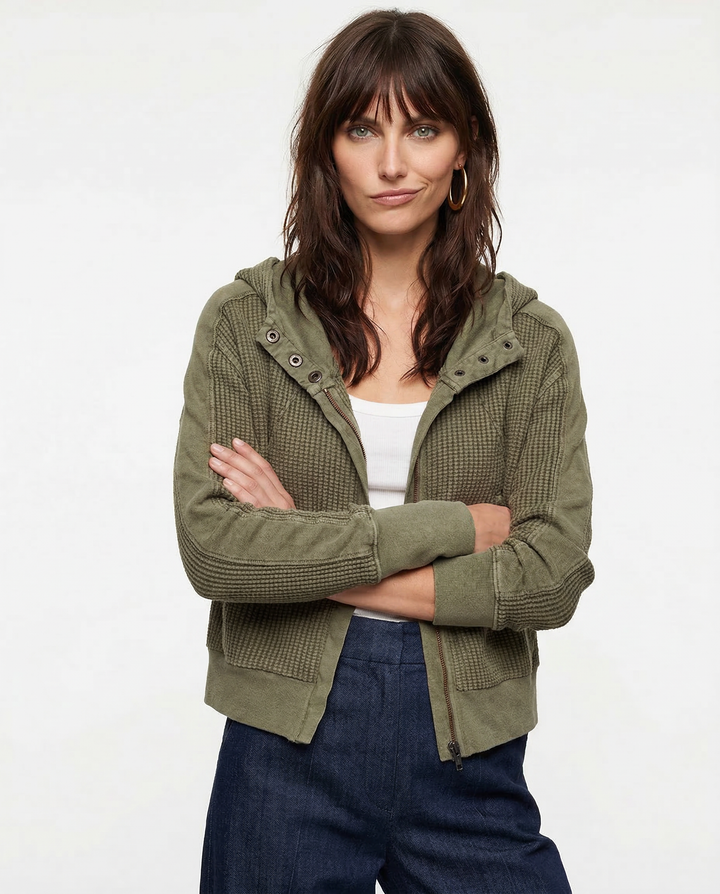 Women's Cotton Waffle Knit Zip Up Hoodie Casual Outerwear
