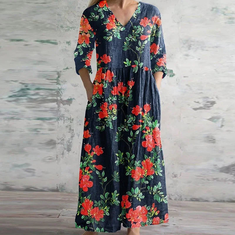 Kirsten | Robe maxi florale à col en V