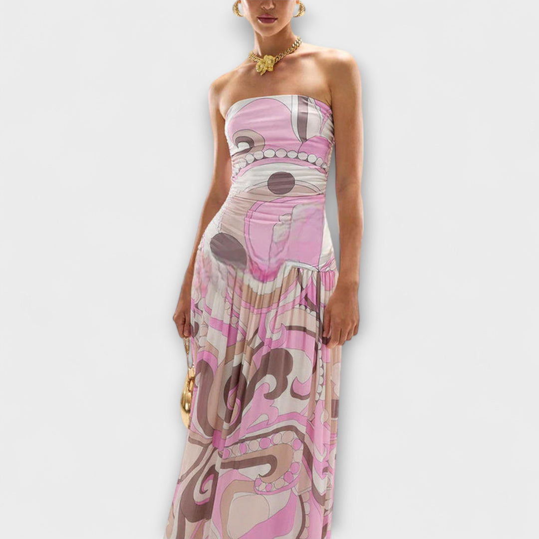 Tatum - Superbe robe maxi pastel à épaules dénudées