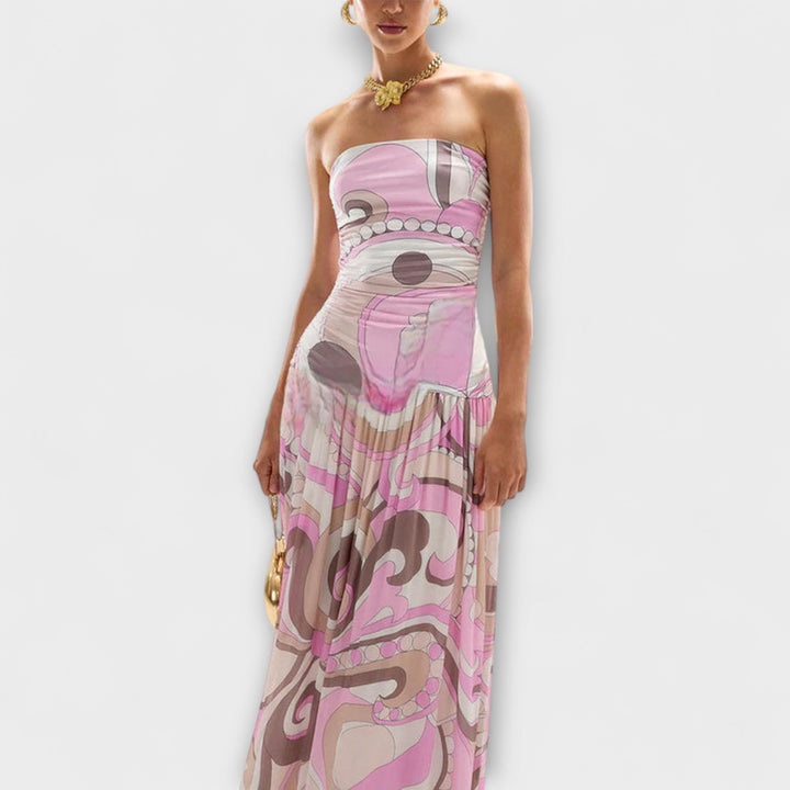 Tatum - Superbe robe maxi pastel à épaules dénudées