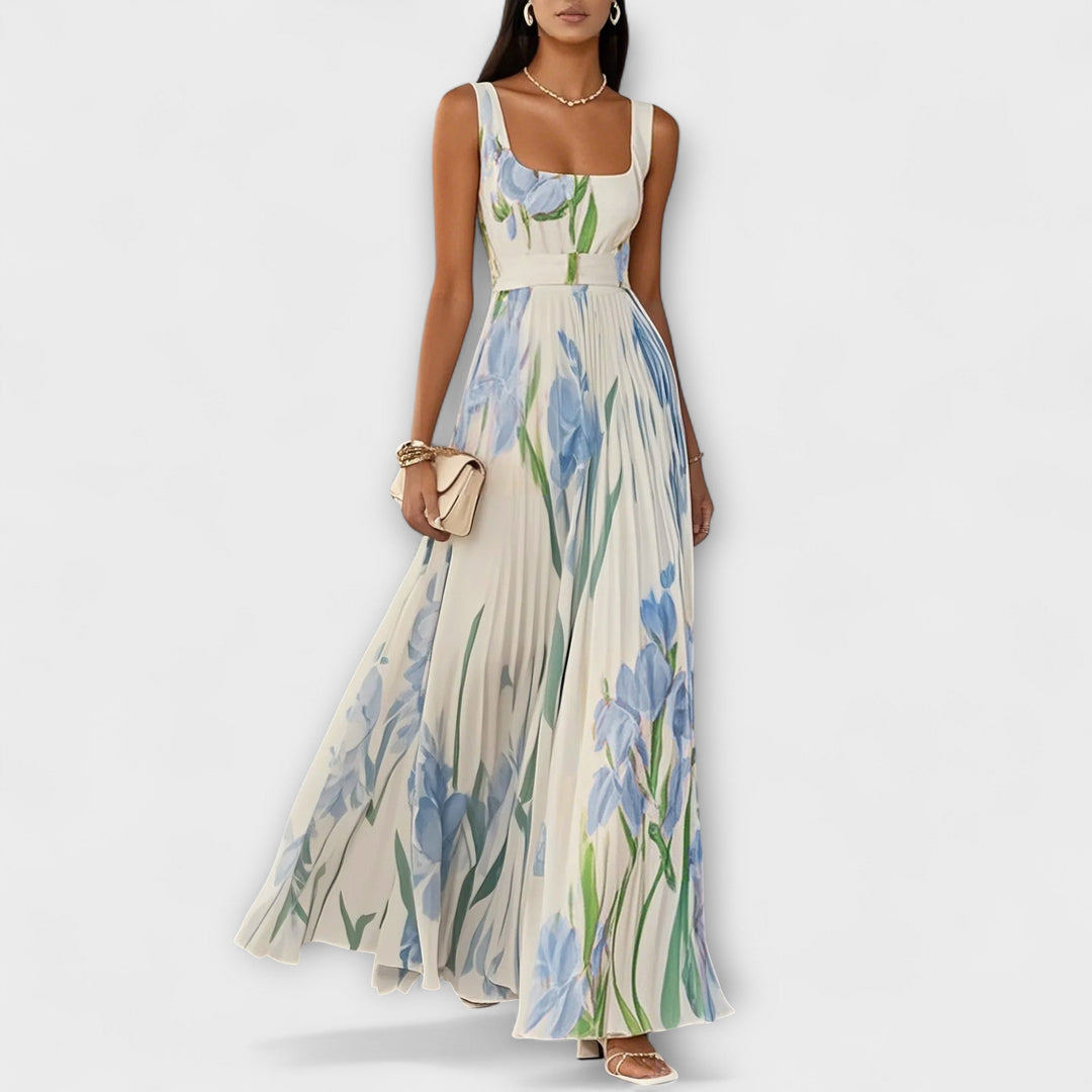 Robe maxi en chiffon floral plissé
