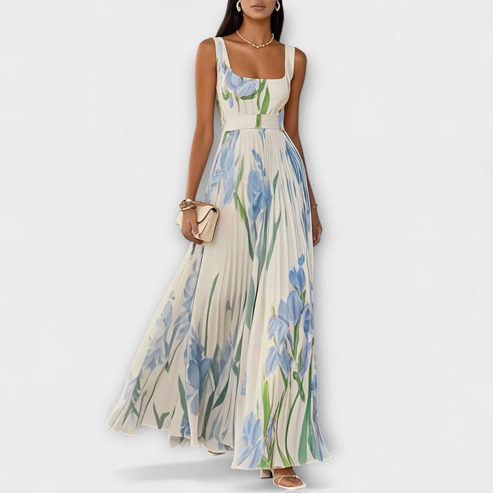Robe maxi en chiffon floral plissé