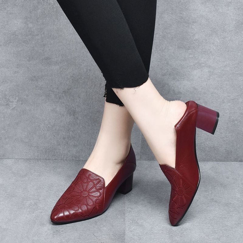 Tonette - Soft Leather Embroidered Pumps
