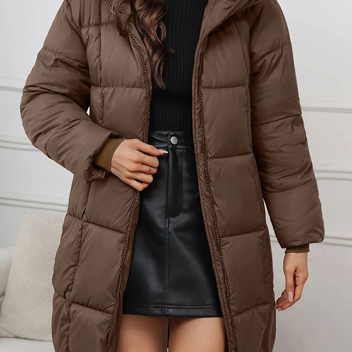 Ludmilla | Veste matelassée longue raffinée avec capuche réglable et fermeture éclair intégrale